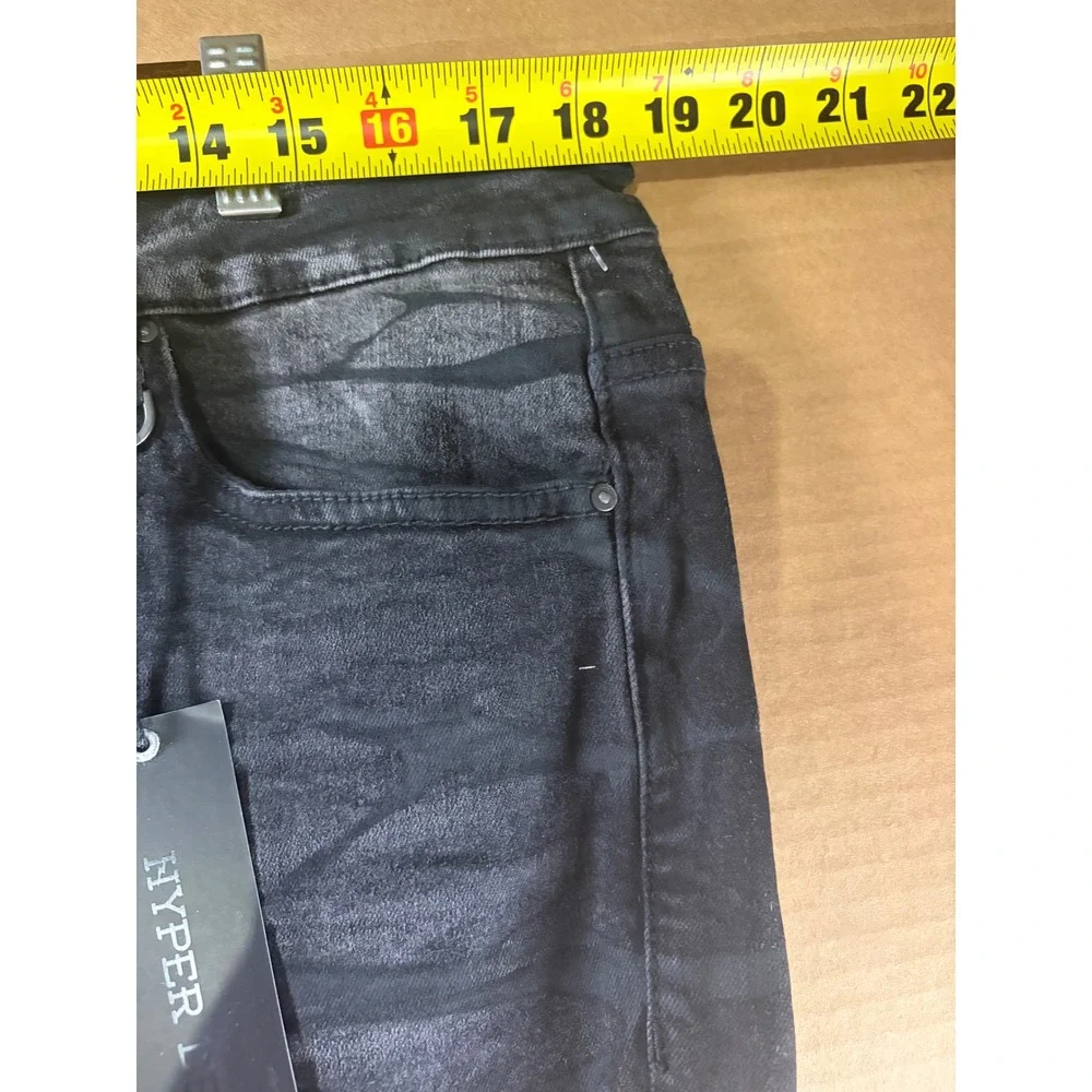 Hyper Denim Black Tiger Distressed Jeans Mens 38 Slim Tapered Streetwear